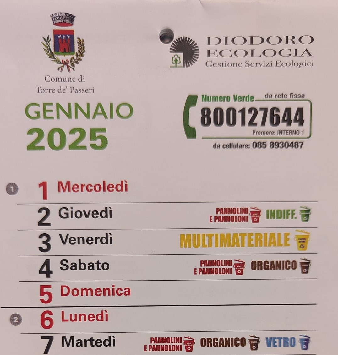 Rifiuti: la programmazione  della raccolta fino al 7 gennaio 2025