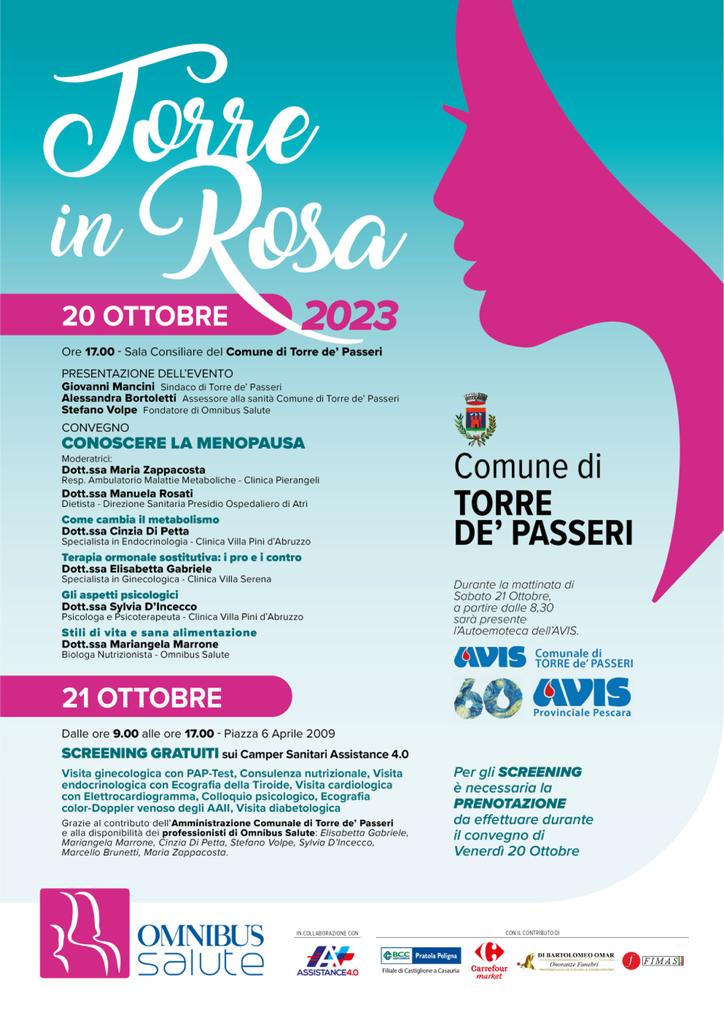 Al via "Torre in rosa" : menopausa, cuore, diabete, Pap test - screening gratuiti e consulenze con gli esperti